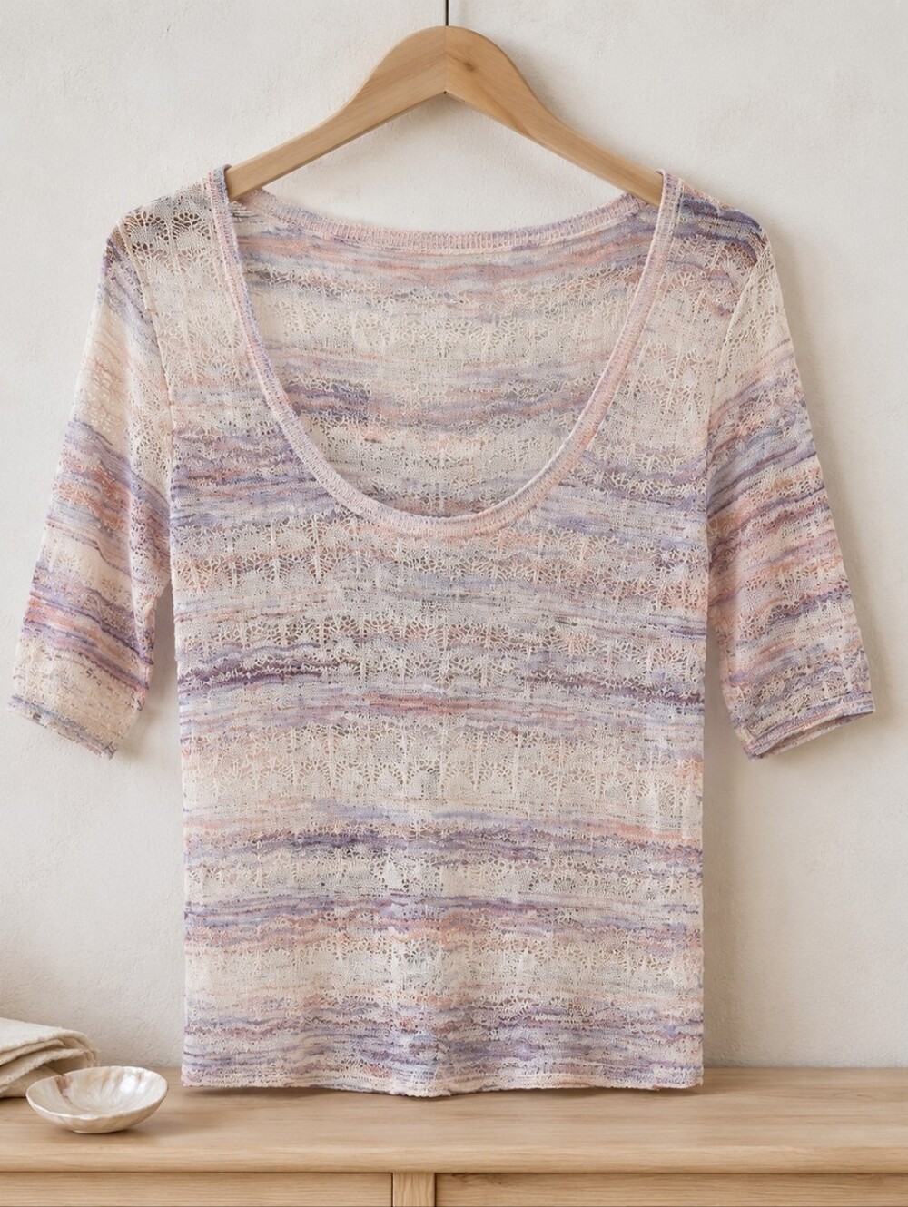Marine Layer Scoop Neck Knit Top Pastel Stripe Short Sleeve